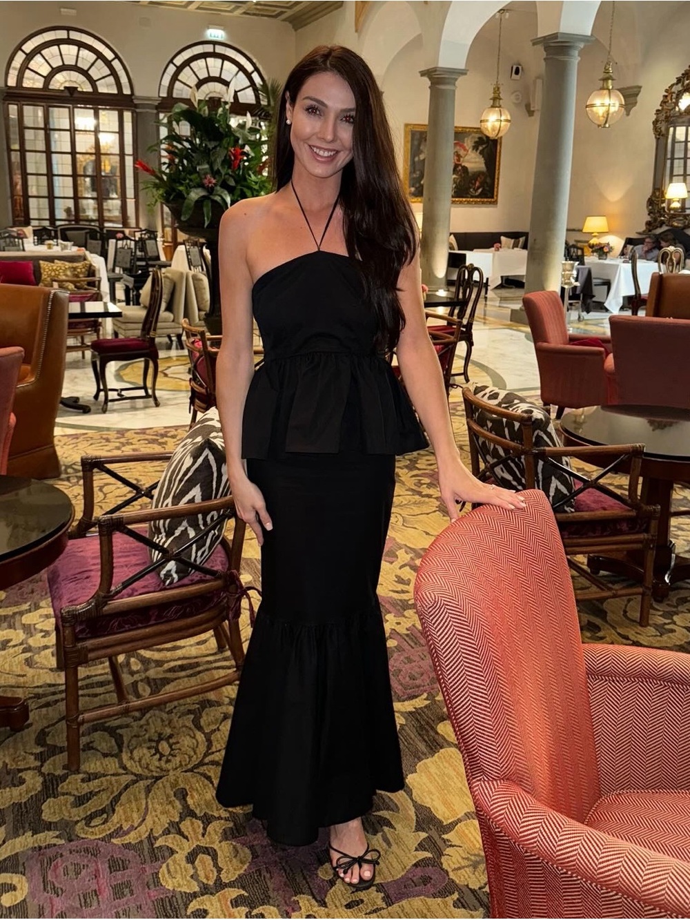 ANTONIO MELANI Black Strapless Peplum Mermaid Gown